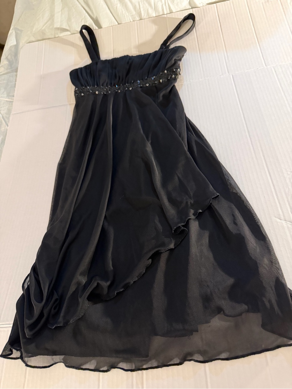 #336 Girls Black Sleeveless Party Dress with Beaded Waist